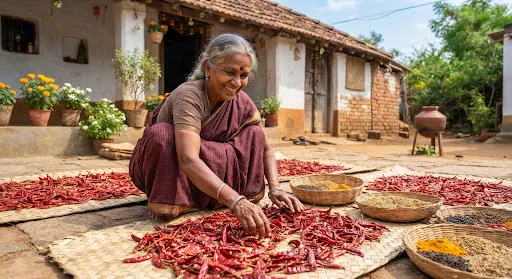 Traditional grandmother sun-drying spices
